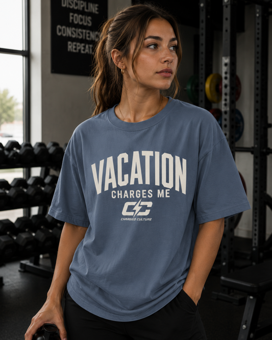 Vacation Charges Me Oversized Faded T-Shirt