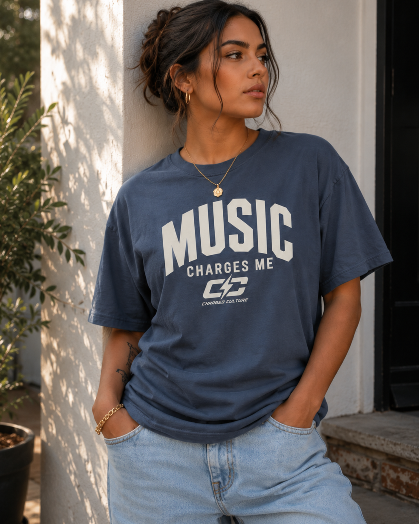 Music Charges Me Oversized Faded T-Shirt